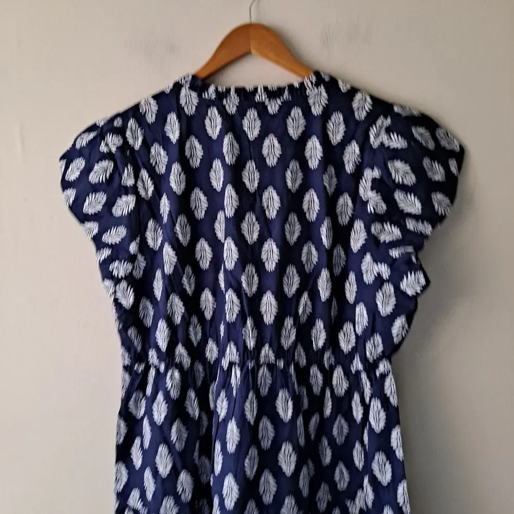 NWT J. Crew Factory Willa Dress Leaf Print Puff Sleeve Tiered Midi Navy Size 18 - Picture 7 of 13